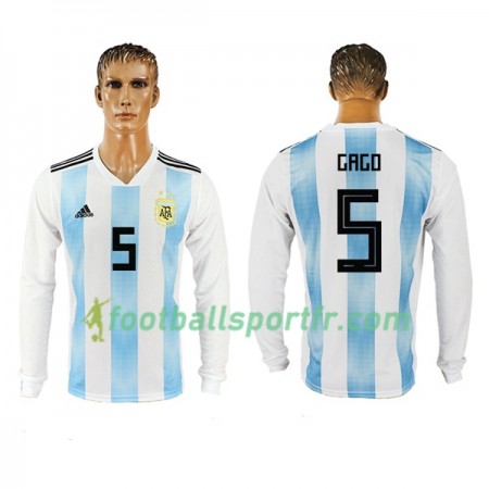 Tenue Argentine Gago 5 Domicile Coupe du monde 2018 Maillot de Foot ML